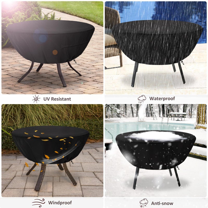 Aacabo Round Patio Table Cover,Suitable for 48 Inch Diameter Patio Round Table,Waterproof Heavy Duty Round Outdoor Coffee Table Cover,Black - Image 5
